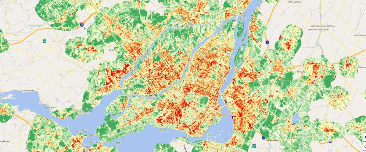 Carte des îlots de chaleur urbain à Montréal