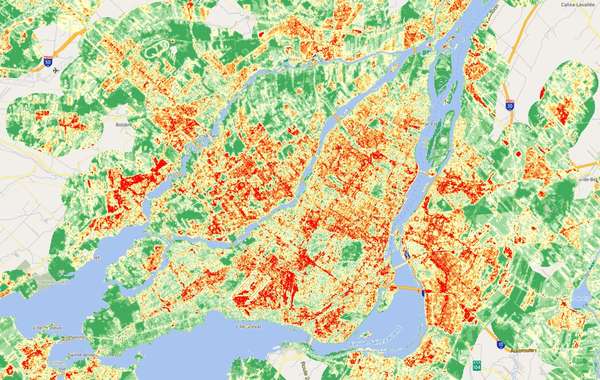 Carte des îlots de chaleur urbain à Montréal